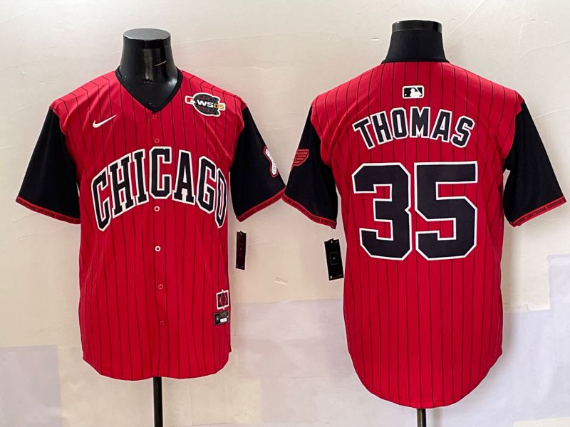 Men 2025 Chicago White Sox 35 Thomas Red Stripe Joint Name Nike MLB Jersey style 41